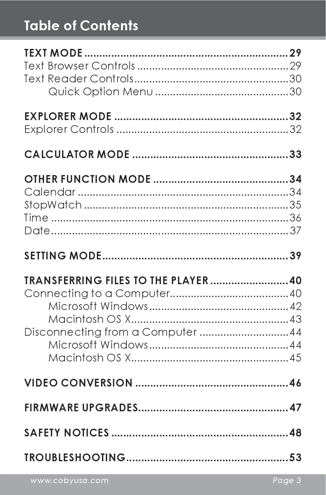 COBY electronic MP826-4G, MP826-8G, MP826-2G instruction manual Text Mode 