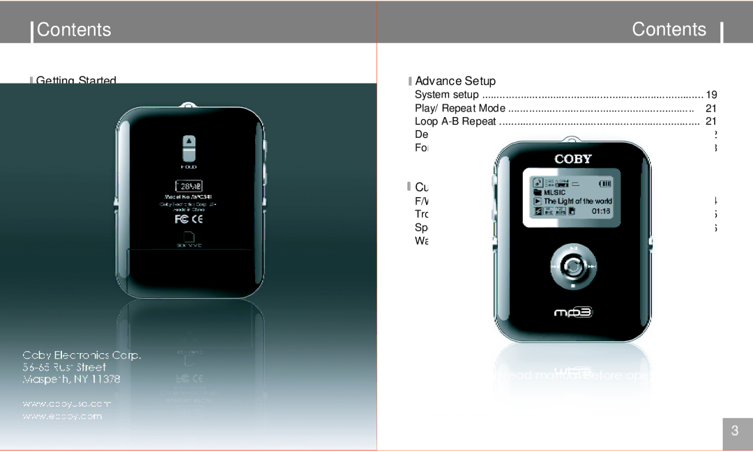 COBY electronic MPC541 user manual Contents 