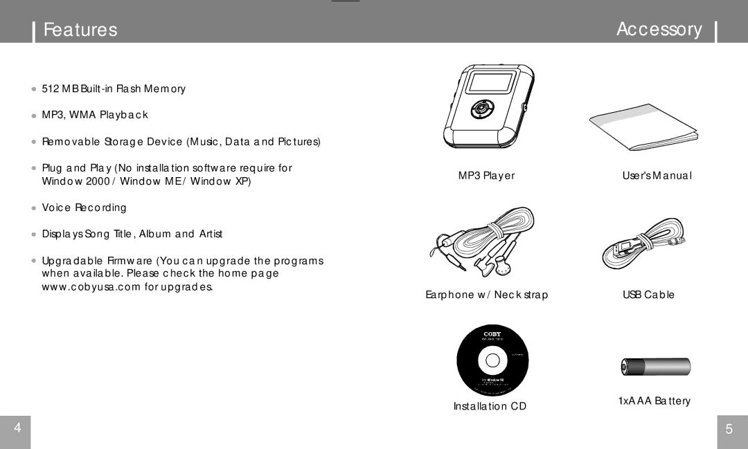 COBY electronic MPC651 user manual Features 