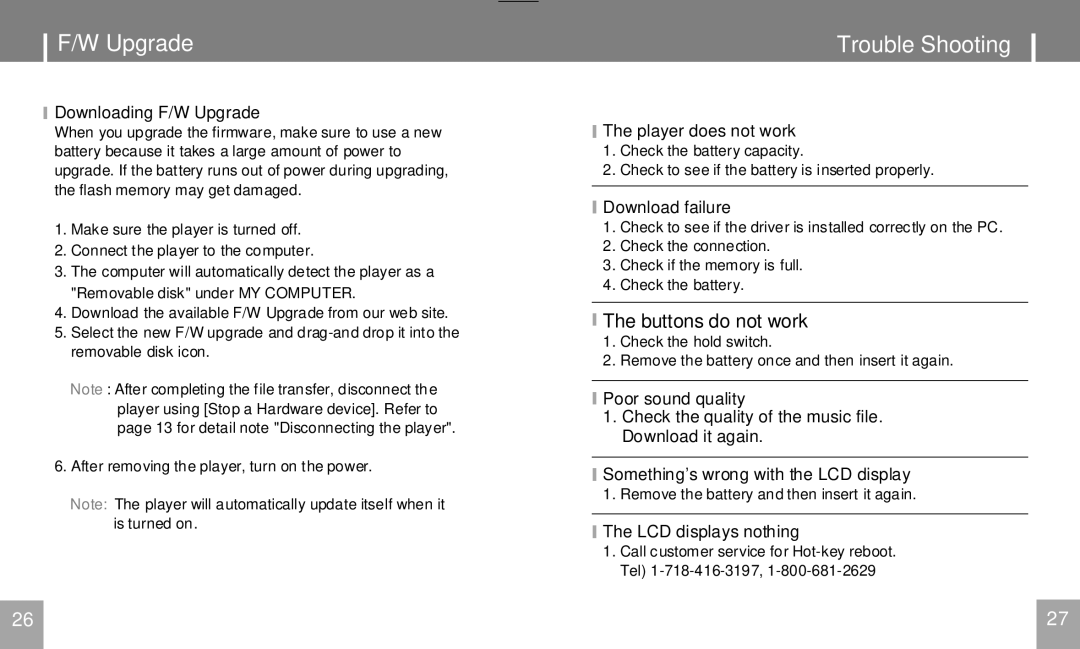 COBY electronic MPC751 user manual Upgrade, Trouble Shooting 