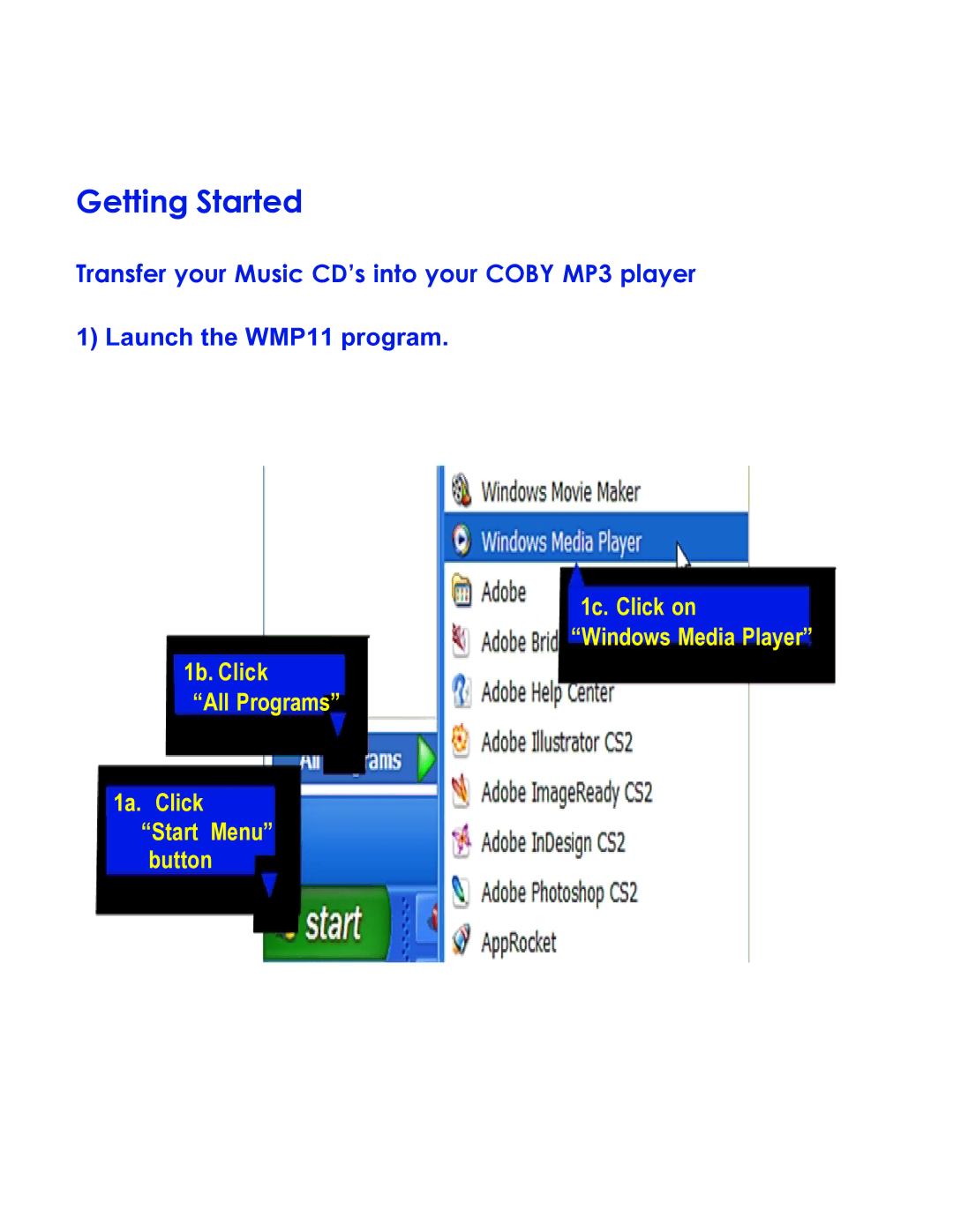 COBY electronic MPC832 setup guide Getting Started 