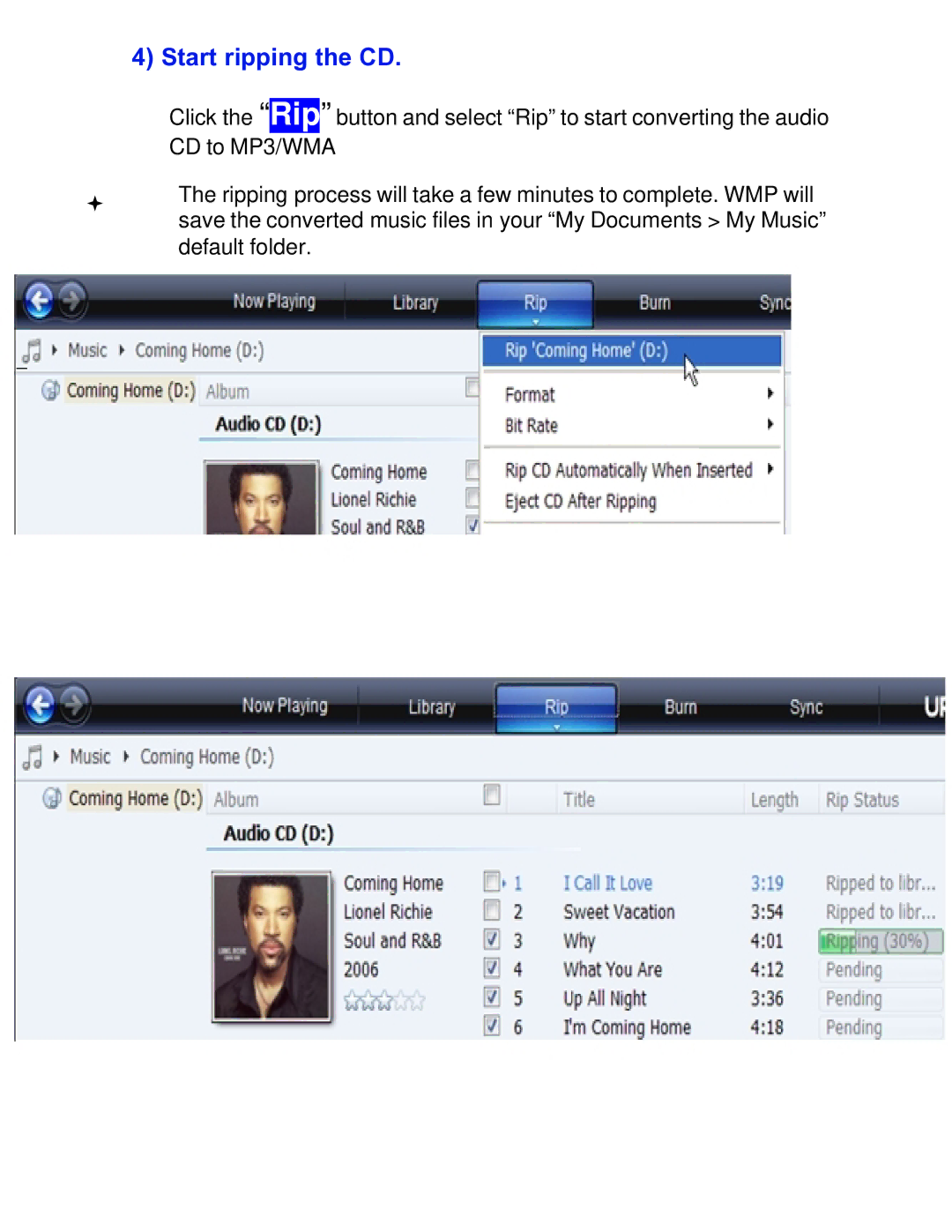 COBY electronic MPC832 setup guide Start ripping the CD 