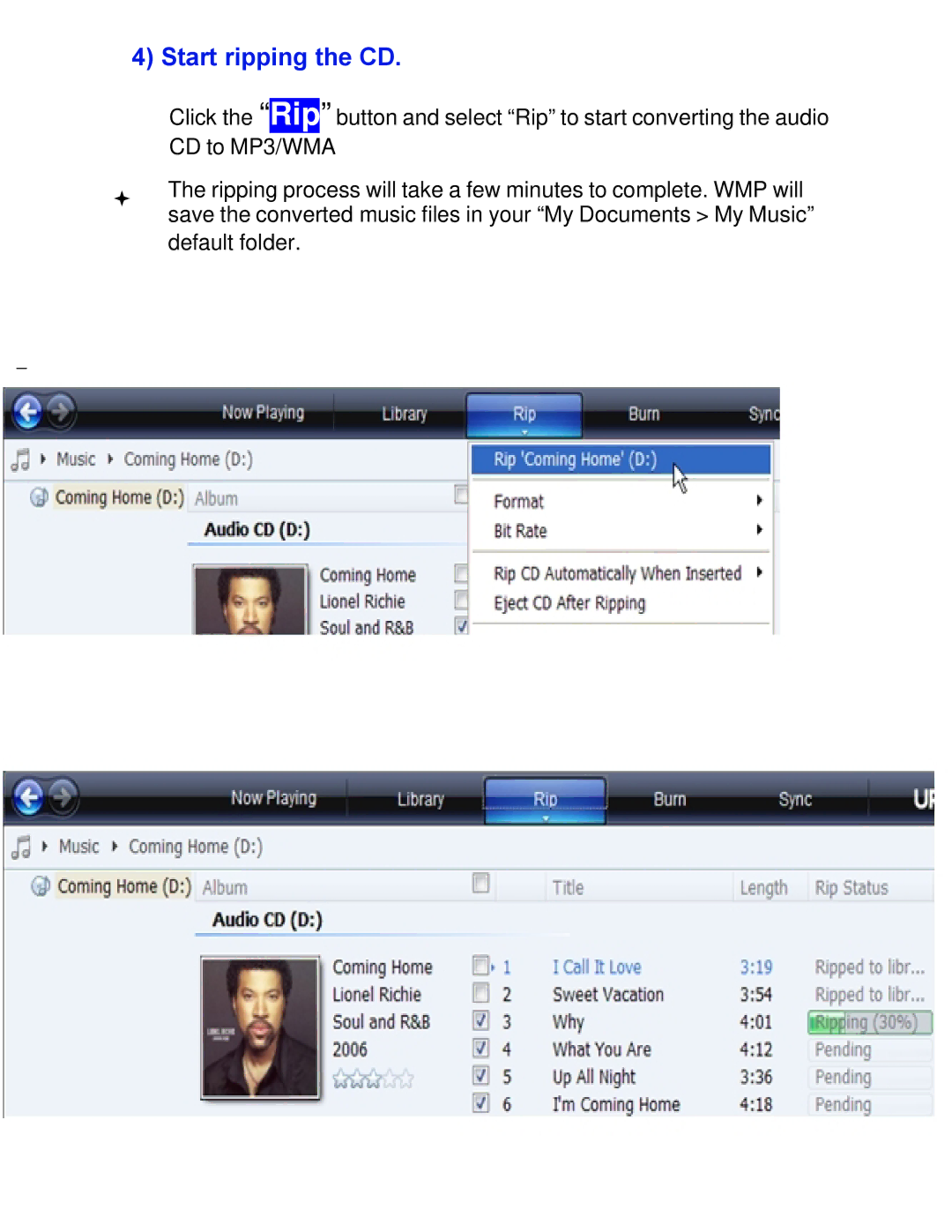 COBY electronic MPC983 setup guide Start ripping the CD 