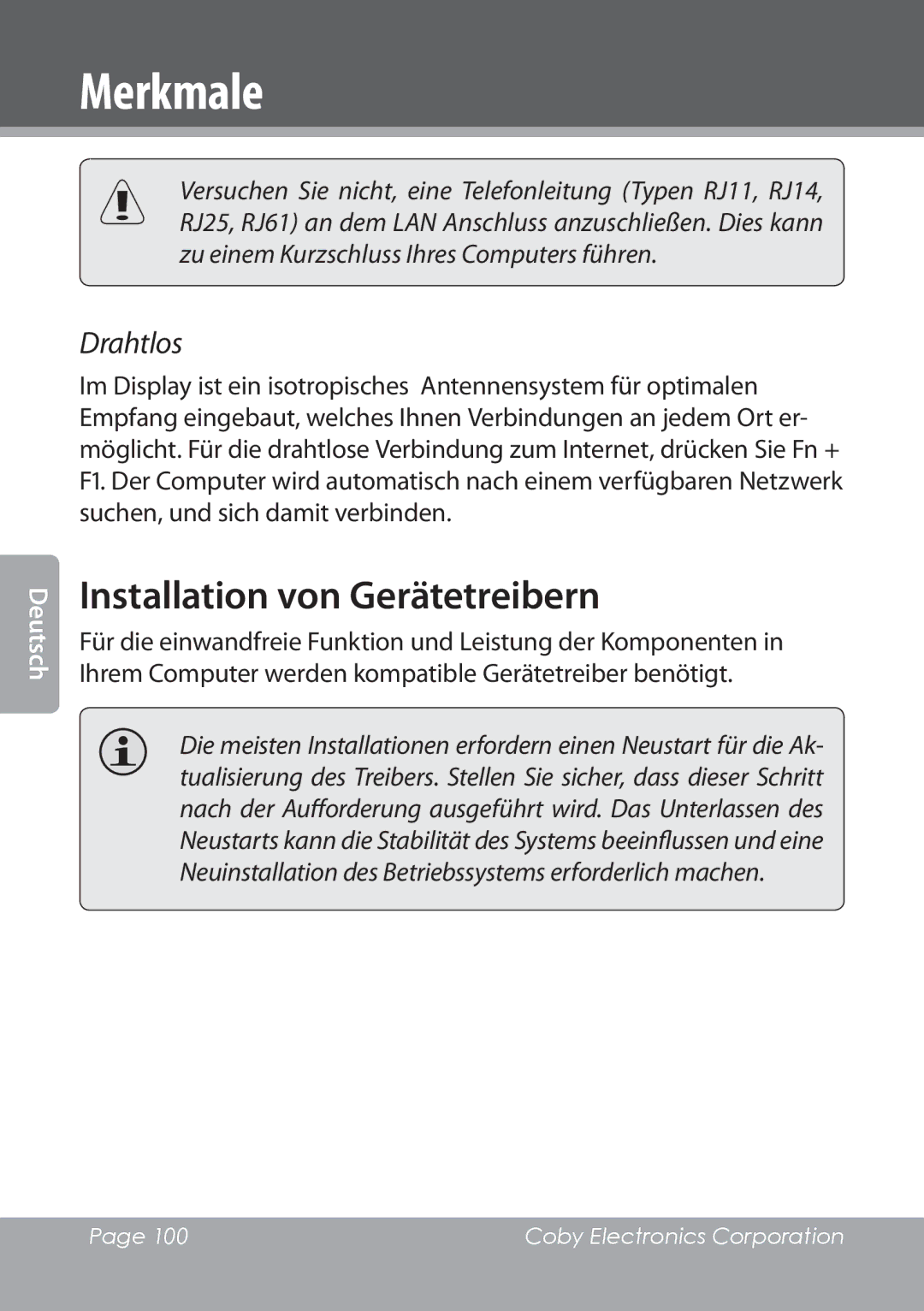 COBY electronic NBPC1022 instruction manual Installation von Gerätetreibern, Drahtlos 