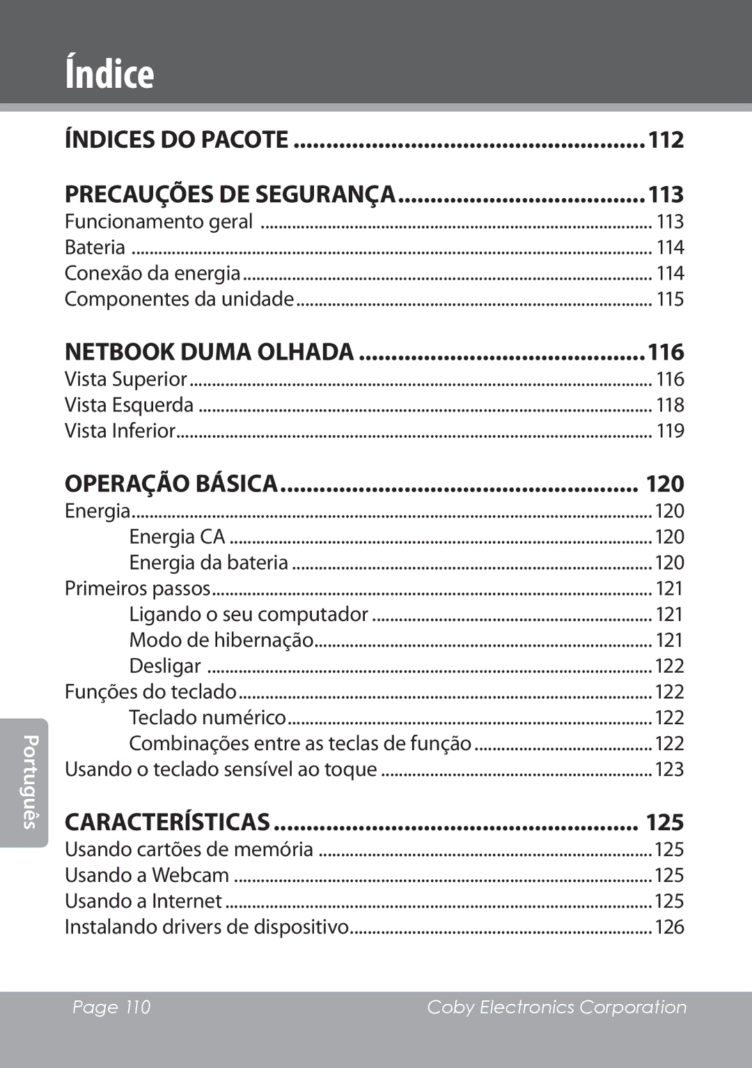 COBY electronic NBPC1022 instruction manual 113, 114, 115, 116, 118, 119, 120, 121, 122, 123, 125, 126 