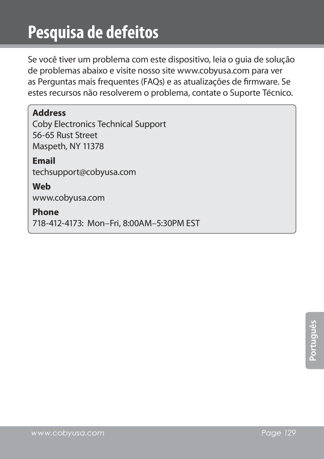 COBY electronic NBPC1022 instruction manual Pesquisa de defeitos, Address 