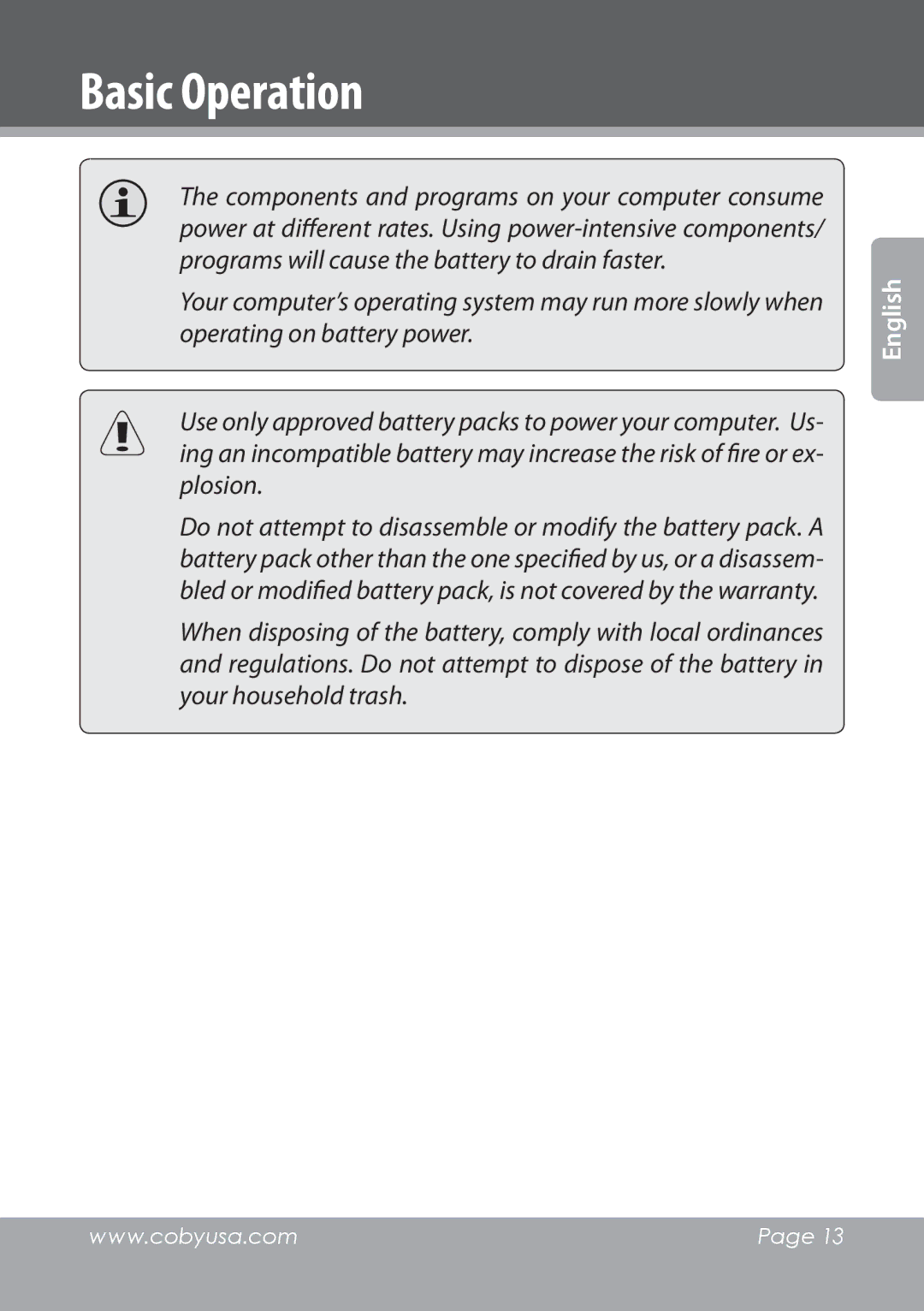 COBY electronic NBPC1022 instruction manual Basic Operation 