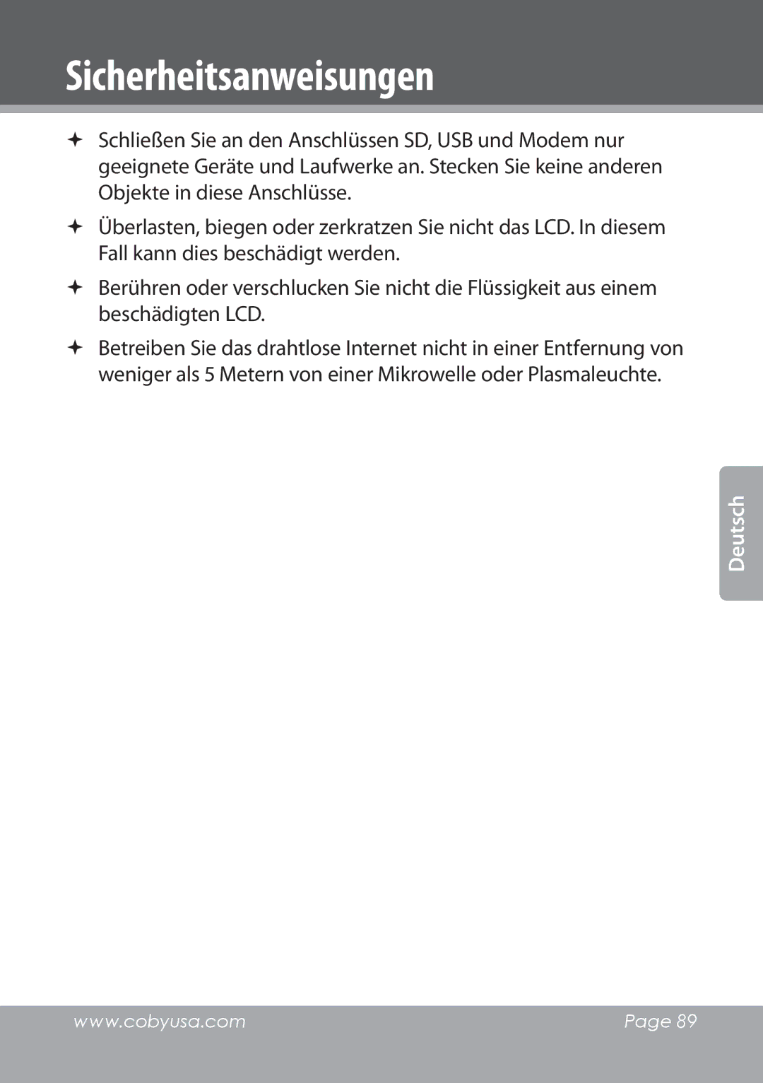 COBY electronic NBPC1022 instruction manual Sicherheitsanweisungen 