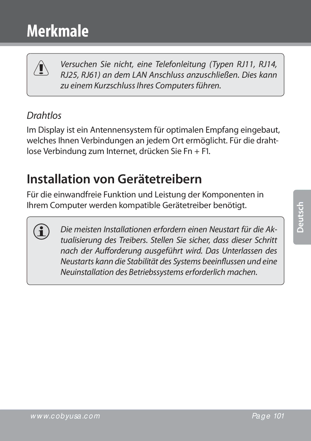 COBY electronic NBPC893, NBPC1023 instruction manual Installation von Gerätetreibern, Drahtlos 