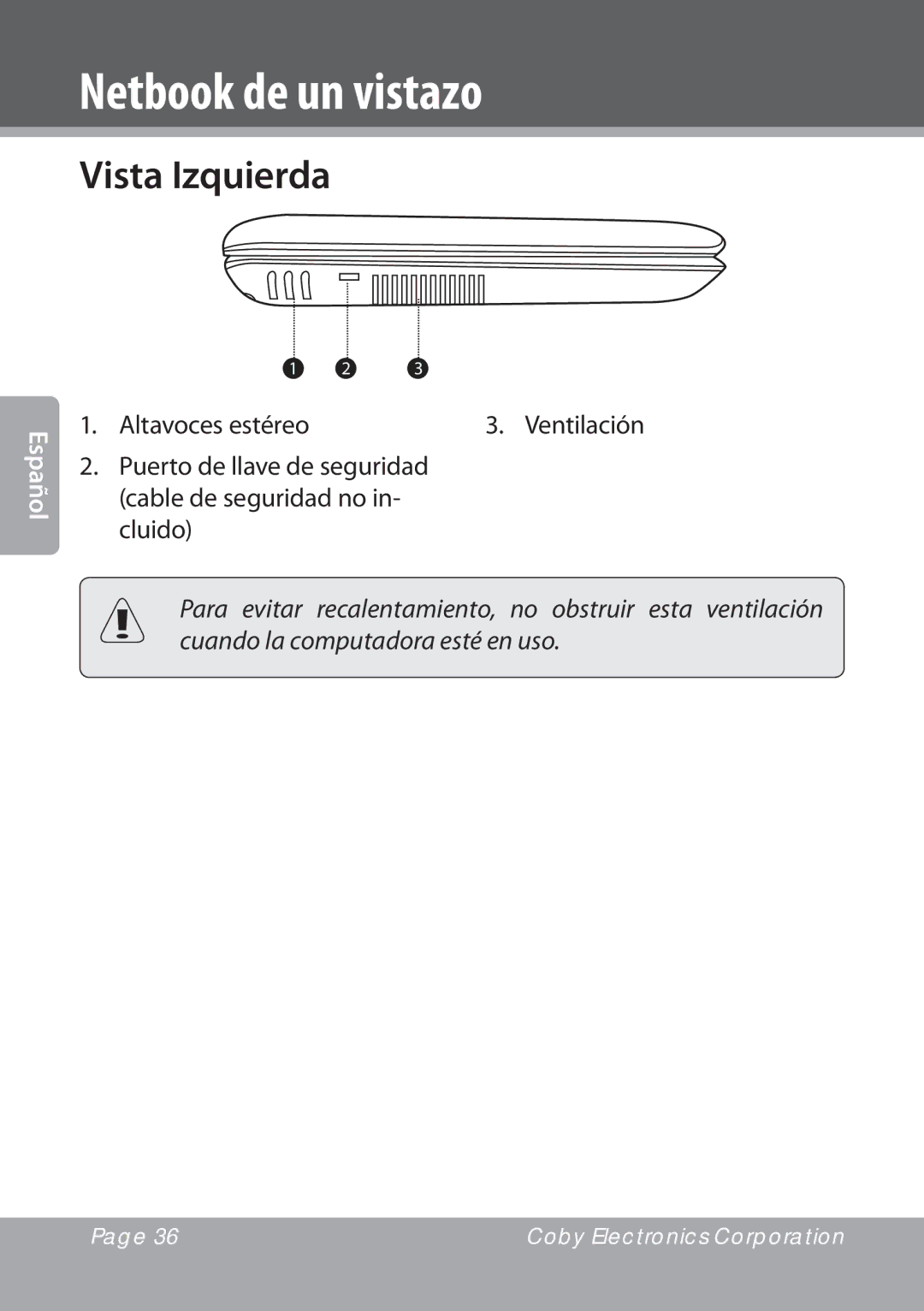 COBY electronic NBPC1023, NBPC893 instruction manual Vista Izquierda 