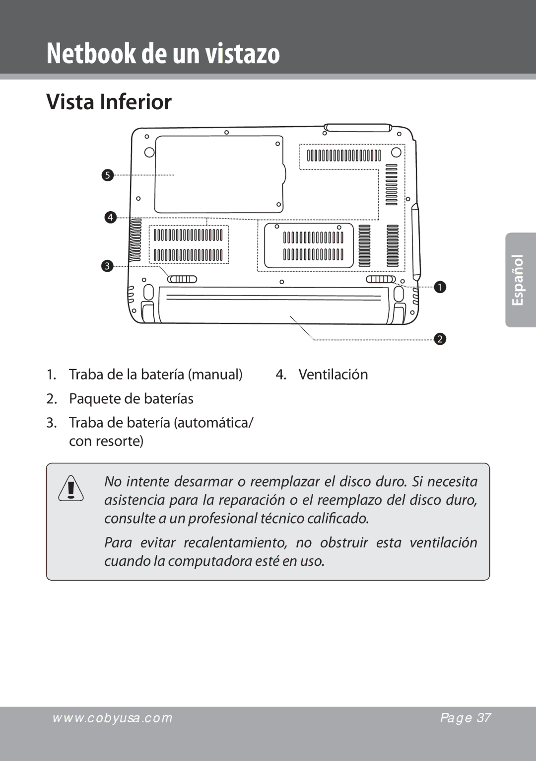 COBY electronic NBPC893, NBPC1023 instruction manual Vista Inferior 