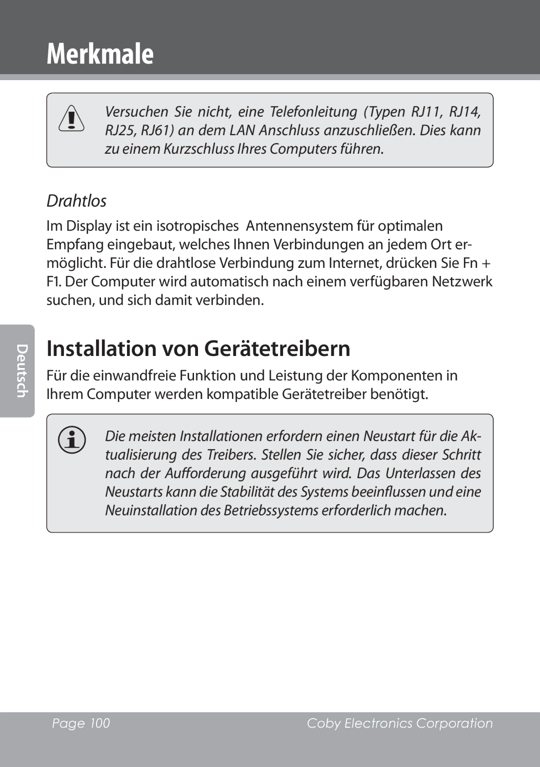 COBY electronic NBPC1028 instruction manual Installation von Gerätetreibern, Drahtlos 