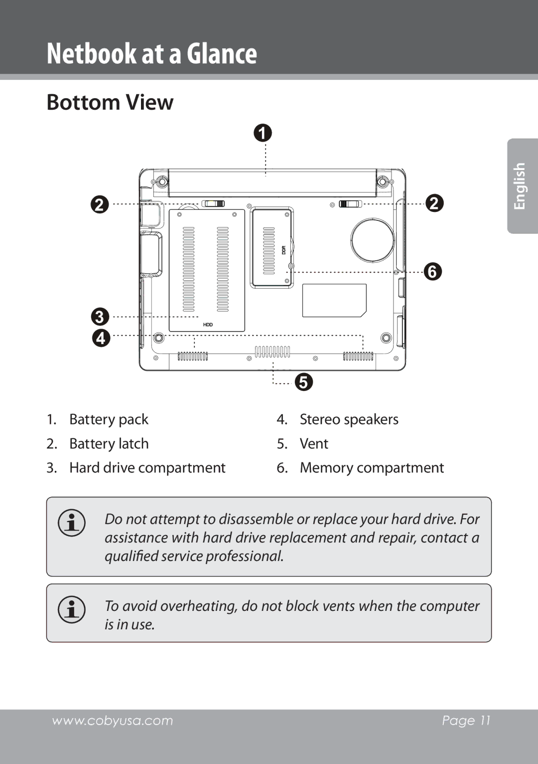 COBY electronic NBPC1028 instruction manual Bottom View 