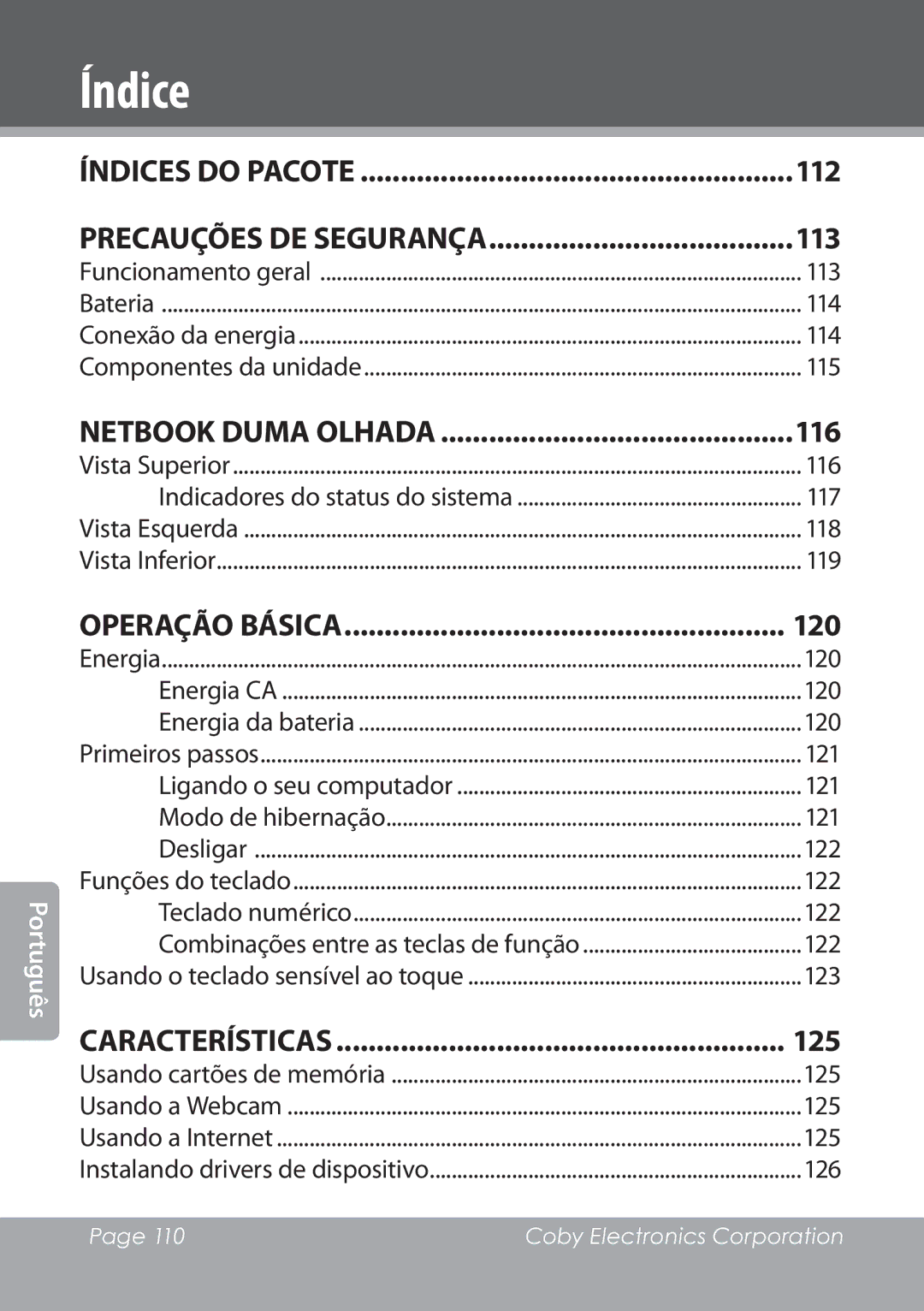 COBY electronic NBPC1028 instruction manual 113, 114, 115, 116, 117, 118, 119, 120, 121, 122, 123, 125, 126 