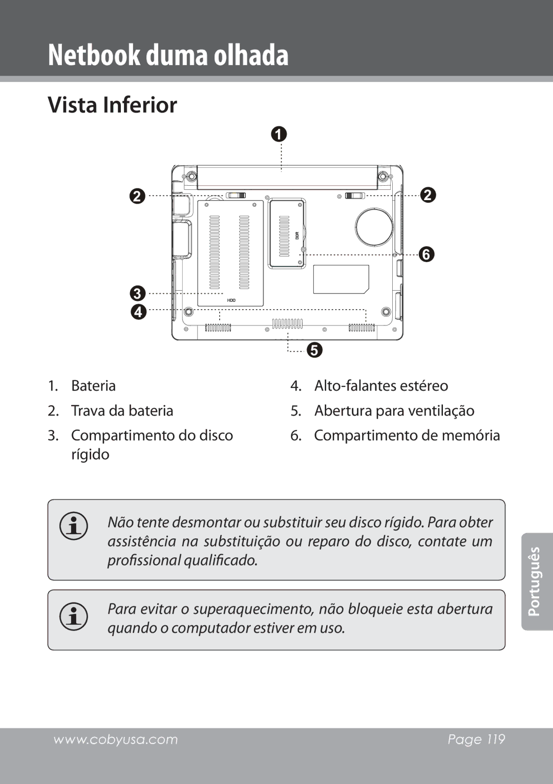 COBY electronic NBPC1028 instruction manual Vista Inferior, Rígido 