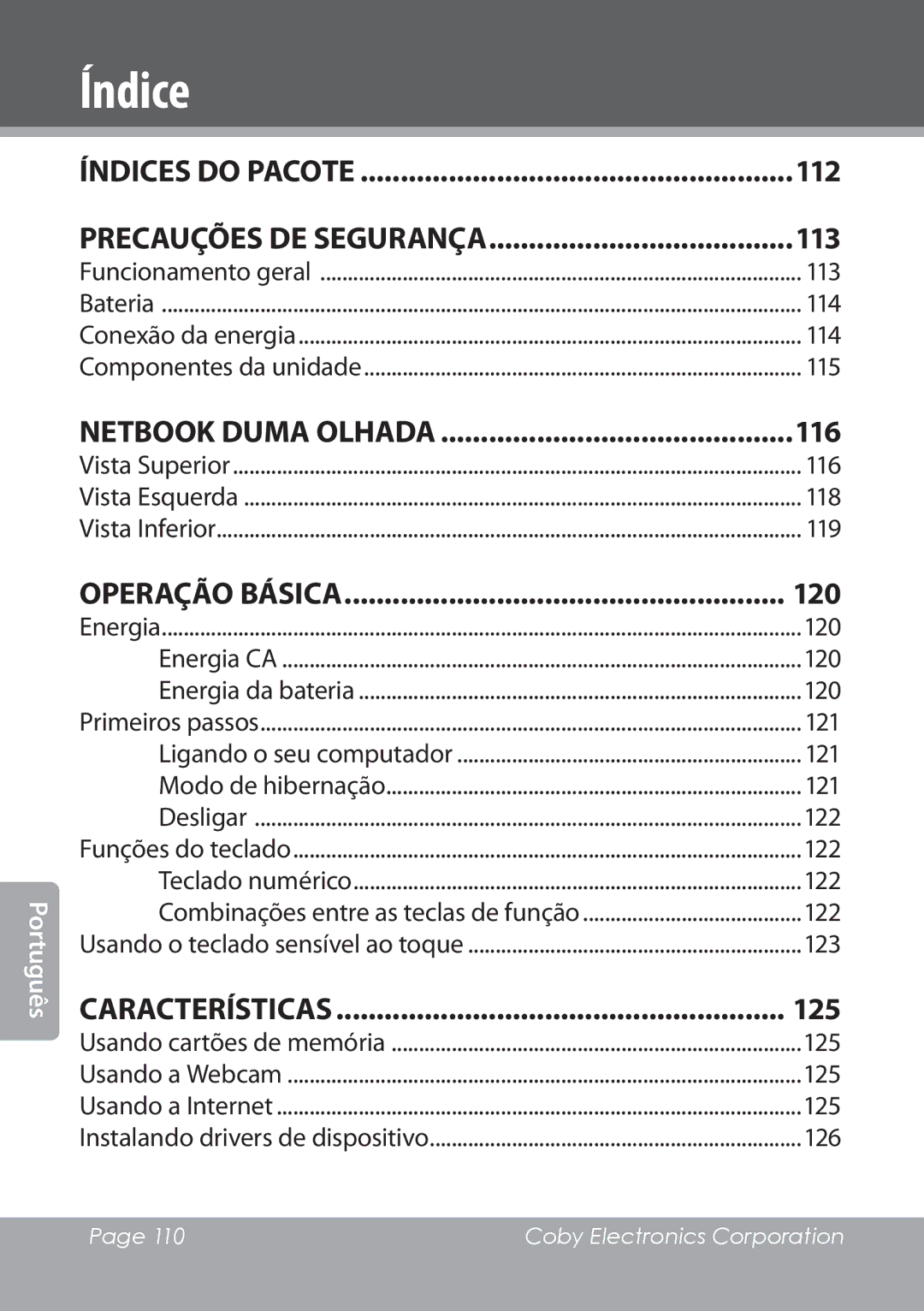 COBY electronic NBPC892 instruction manual 113, 114, 115, 116, 118, 119, 120, 121, 122, 123, 125, 126 