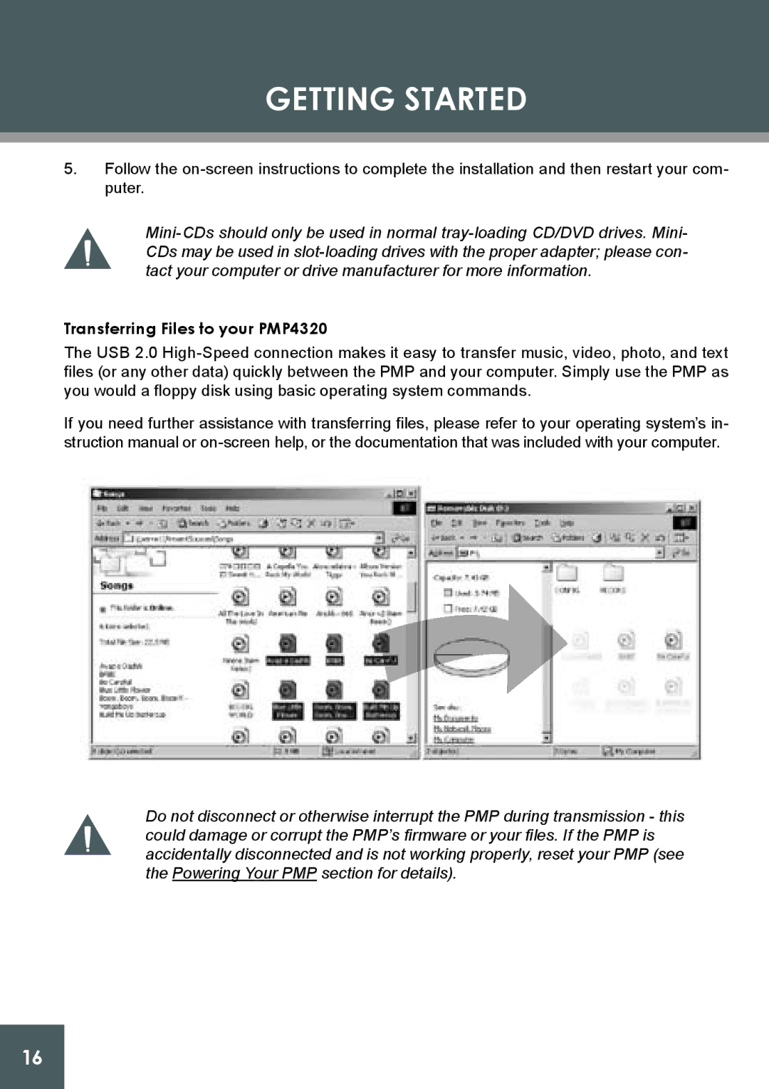 COBY electronic instruction manual Transferring Files to your PMP4320 