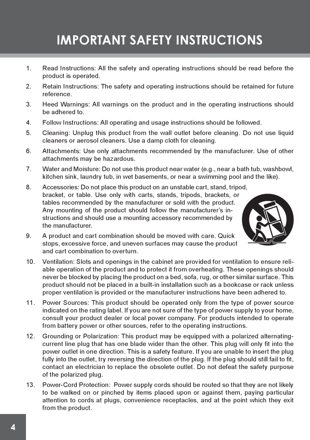 COBY electronic PMP4320 instruction manual Important Safety Instructions 