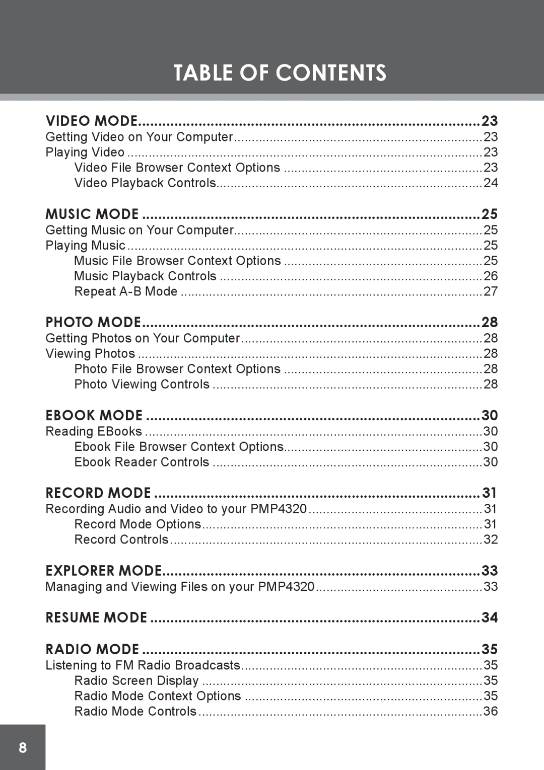 COBY electronic PMP4320 instruction manual Ebook Mode 