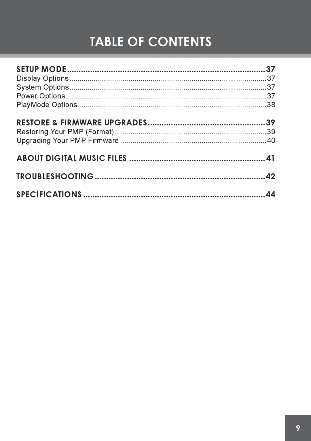 COBY electronic PMP4320 instruction manual Setup Mode 