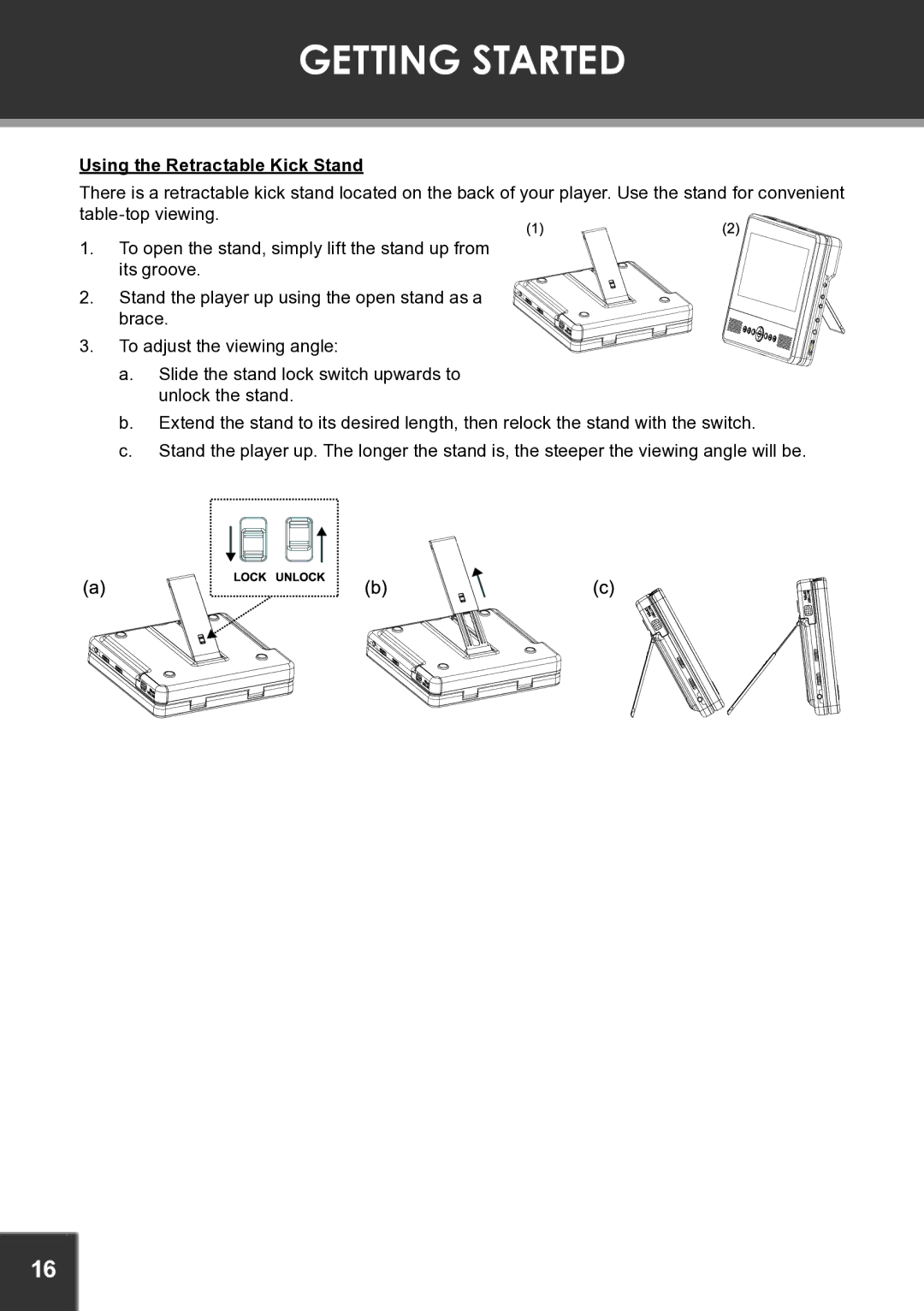 COBY electronic TF-DVD7060 instruction manual Using the Retractable Kick Stand 