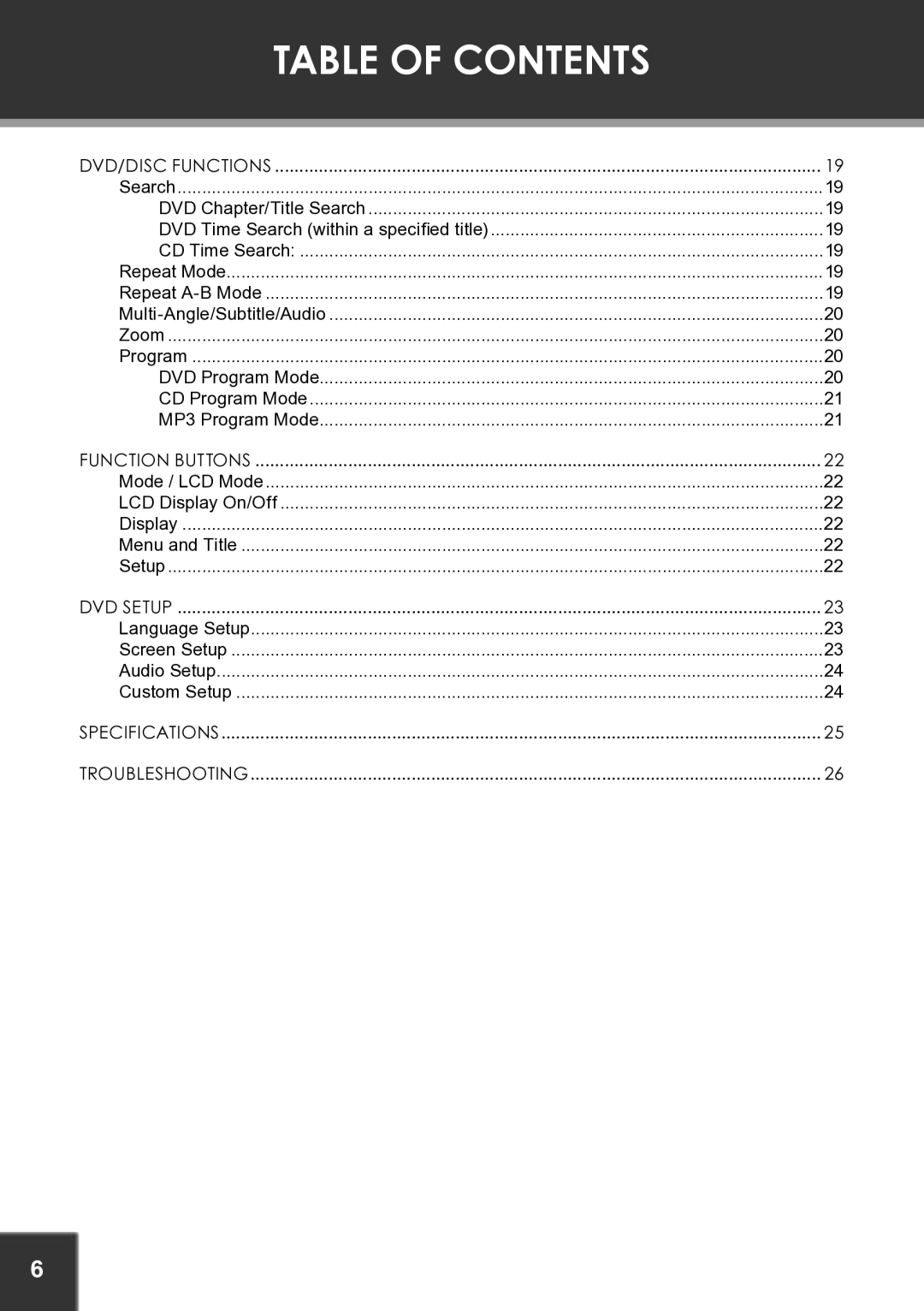 COBY electronic TF-DVD7060 instruction manual Mode / LCD Mode LCD Display On/Off Menu and Title Setup 