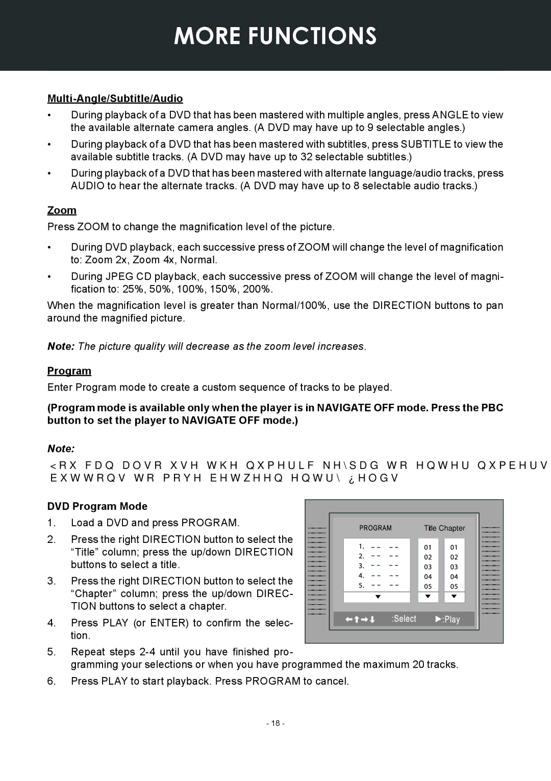 COBY electronic TF-DVD7307 instruction manual Multi-Angle/Subtitle/Audio, Zoom, Program 