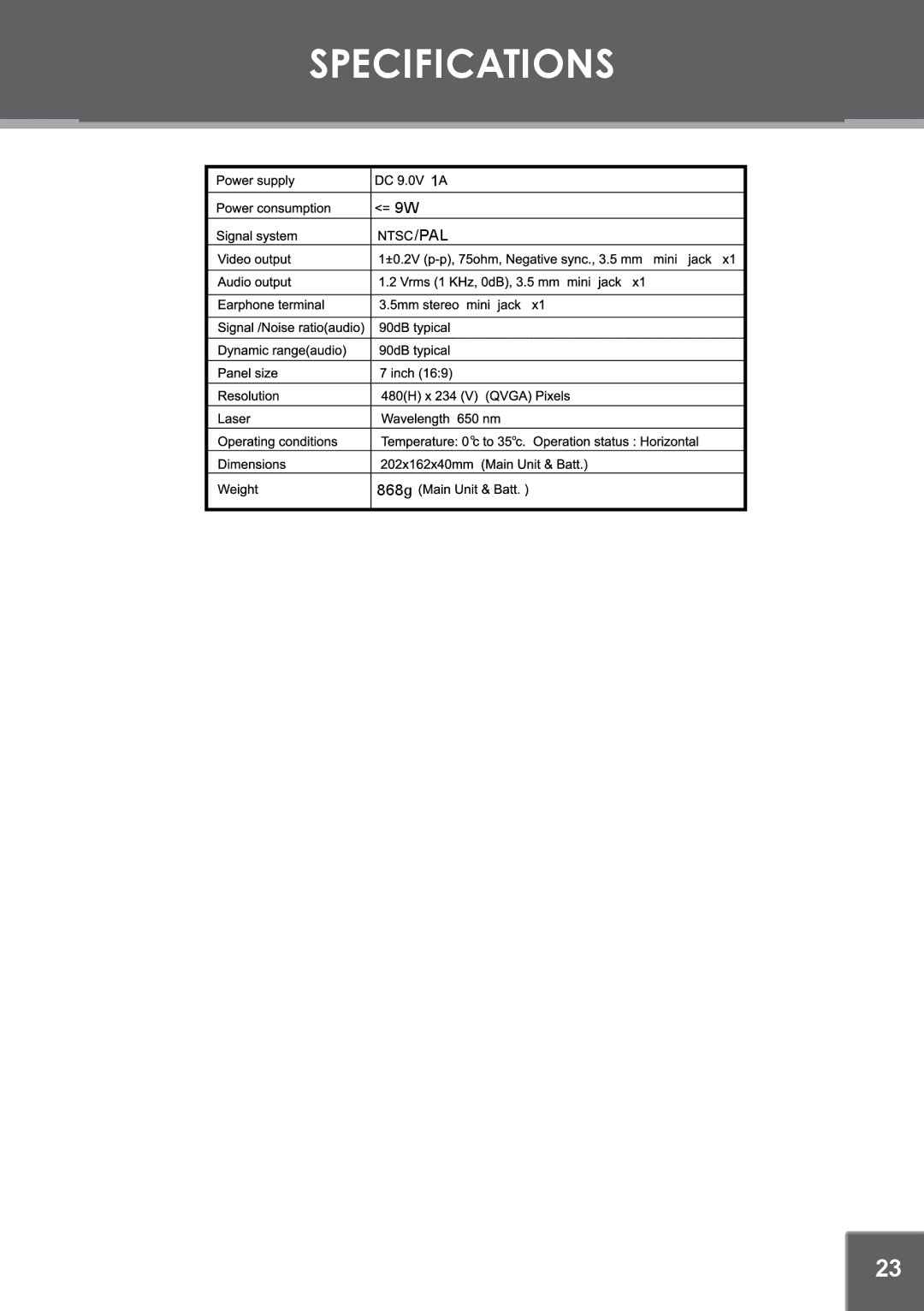 COBY electronic TF-DVD7309 instruction manual Specifications 