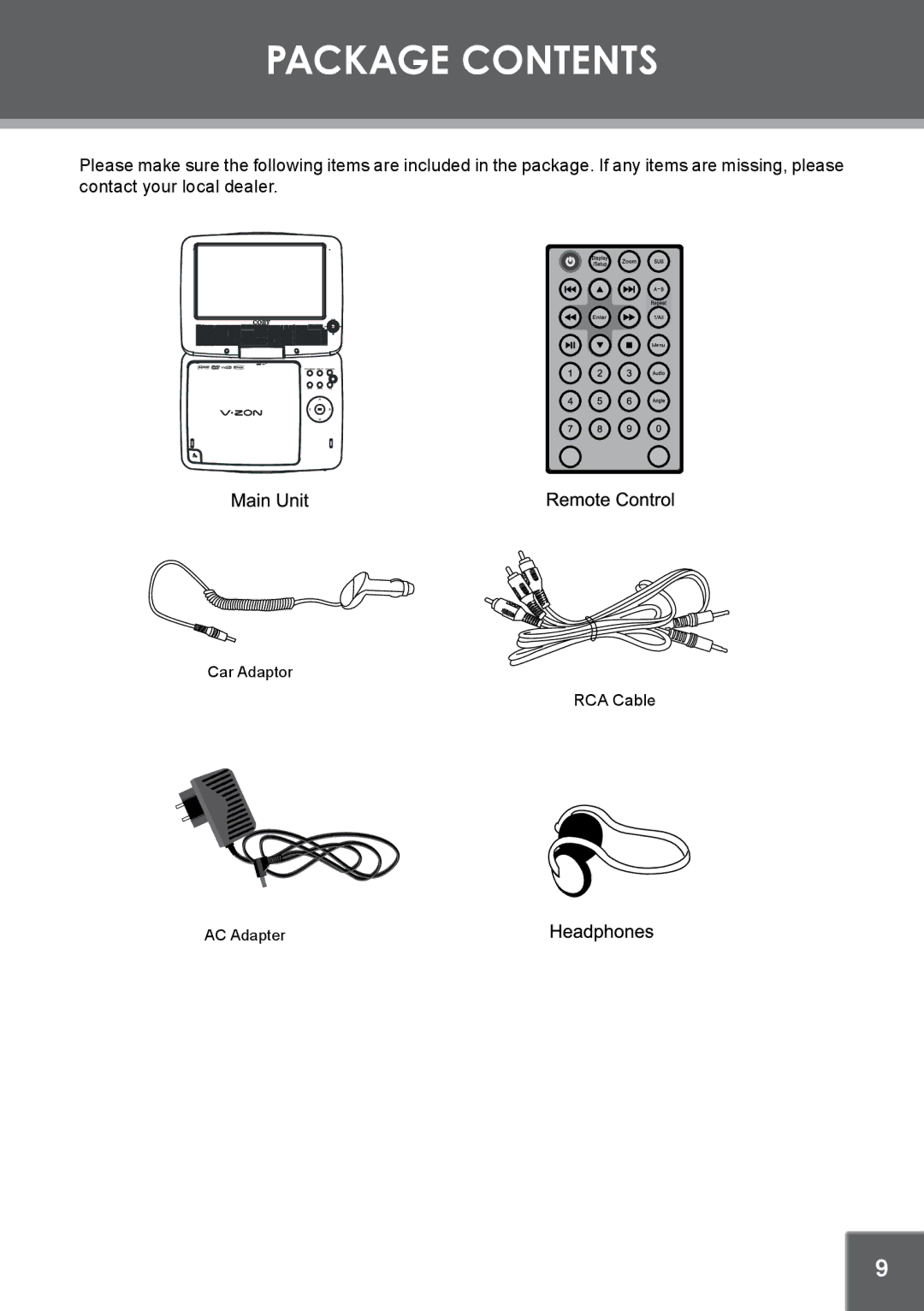 COBY electronic TF-DVD7309 instruction manual Package Contents 