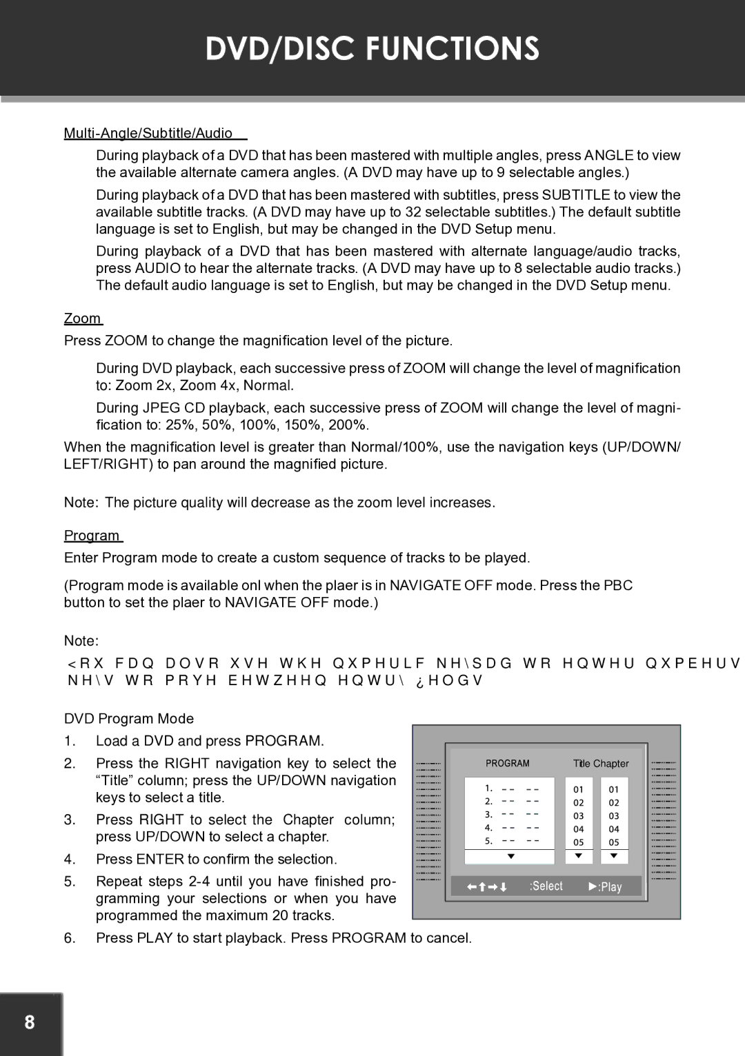 COBY electronic TF-DVD7750 instruction manual Multi-Angle/Subtitle/Audio, Zoom, DVD Program Mode 