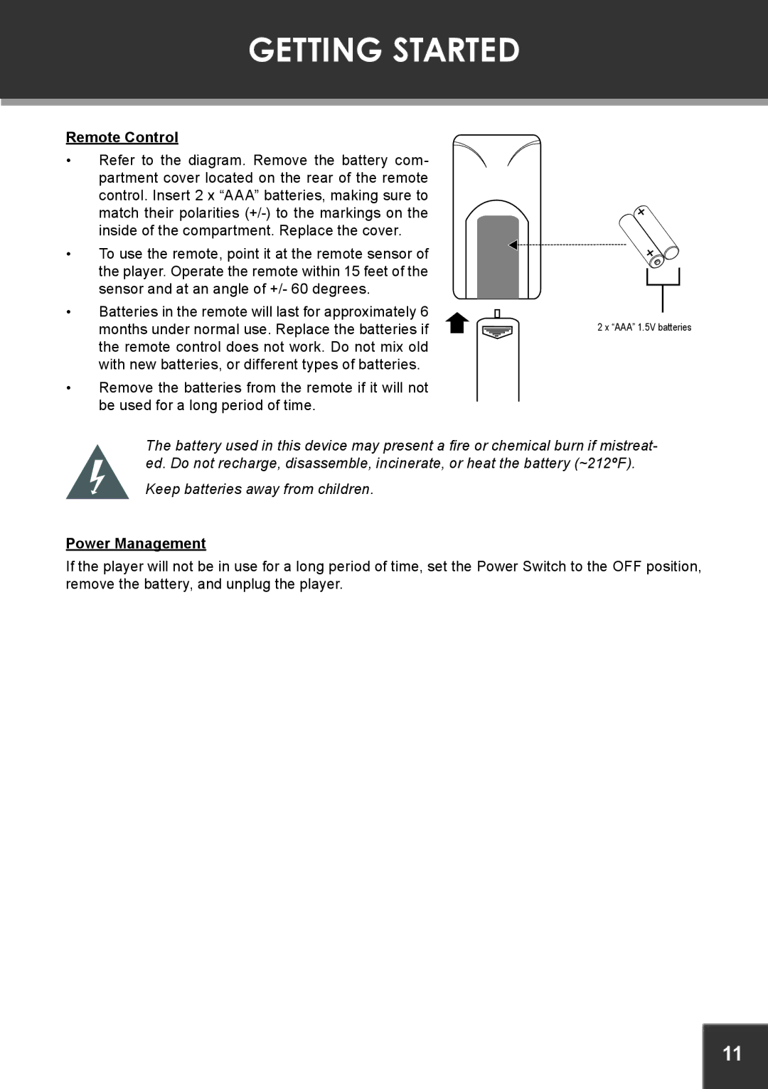 COBY electronic TF-TV1901 instruction manual Power Management 