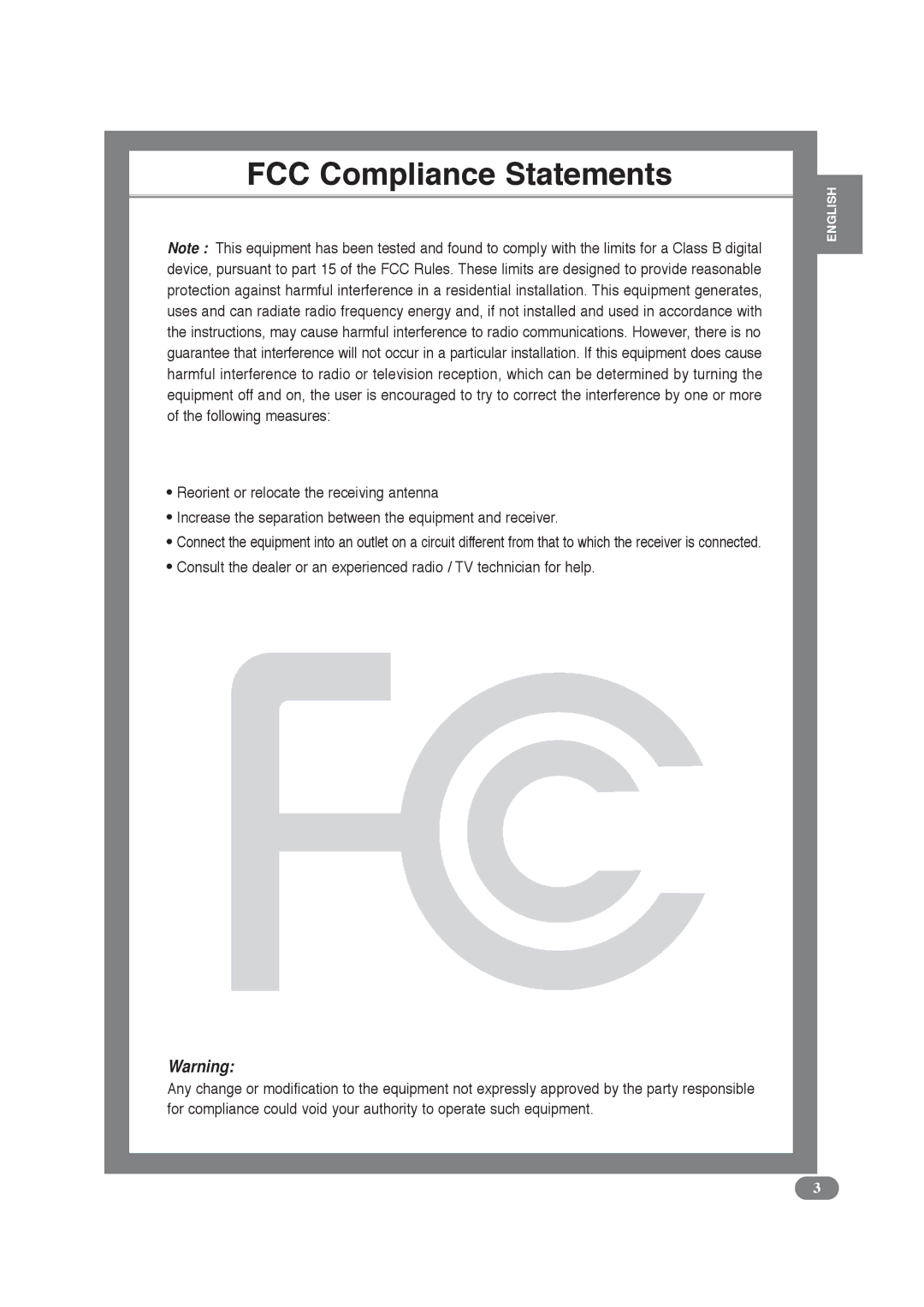 COBY electronic TF-TV2609, TF-TV3209 manual FCC Compliance Statements 