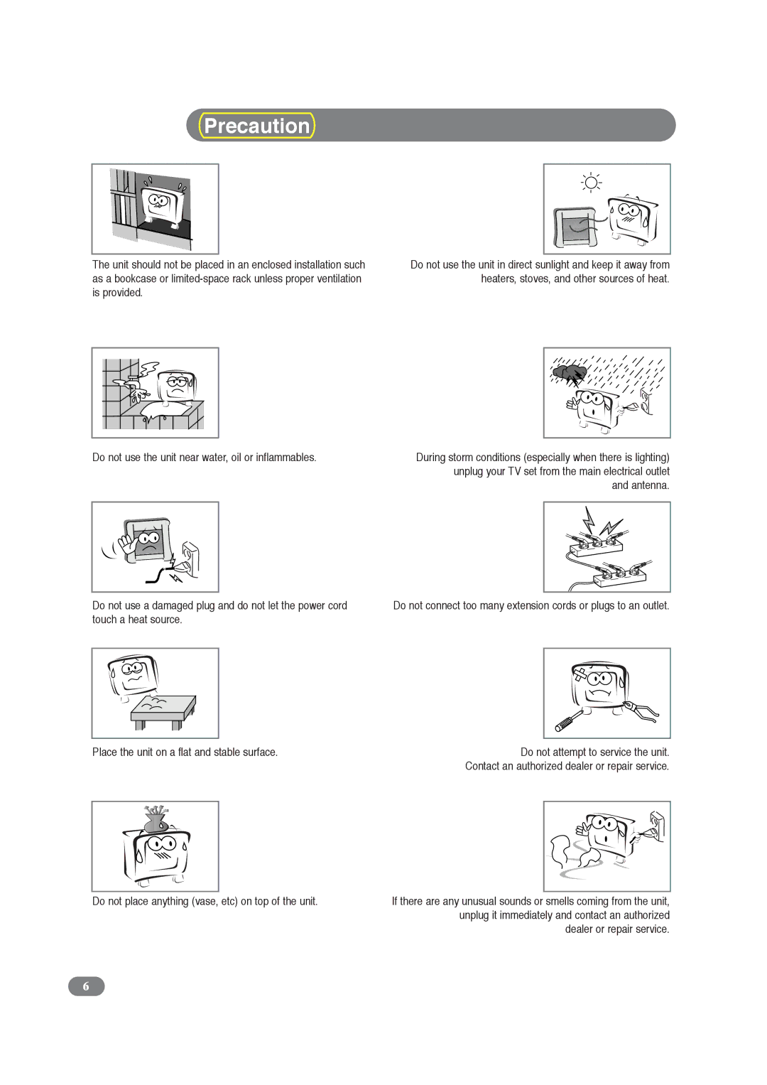 COBY electronic TF-TV3209, TF-TV2609 manual Precaution 