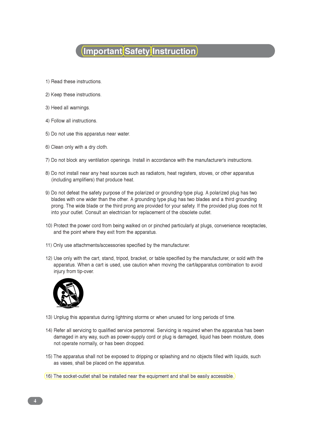 COBY electronic TF-TV3709, TF-TV4209 manual Important Safety Instruction 