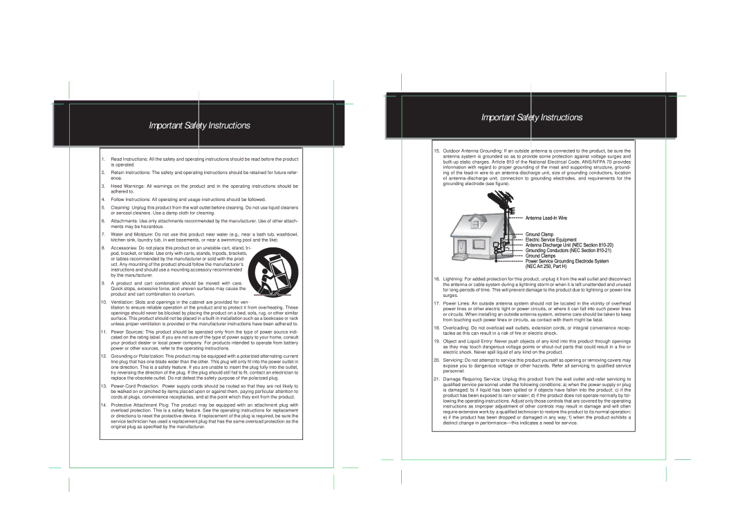 COBY electronic TF-TV3717, TF-TV4217 operating instructions Important Safety Instructions 