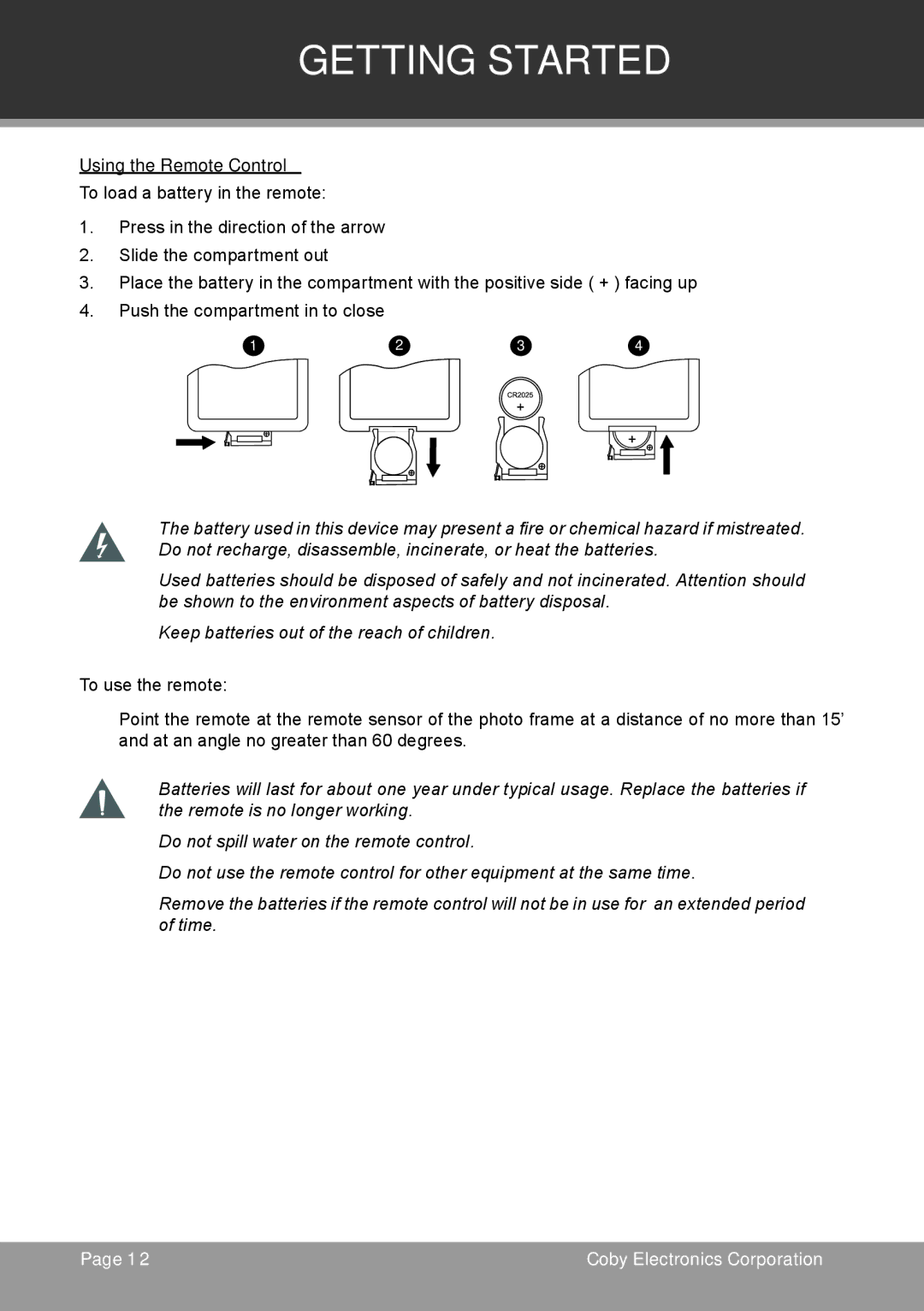 COBY electronic TF-TV705 instruction manual Using the Remote Control 