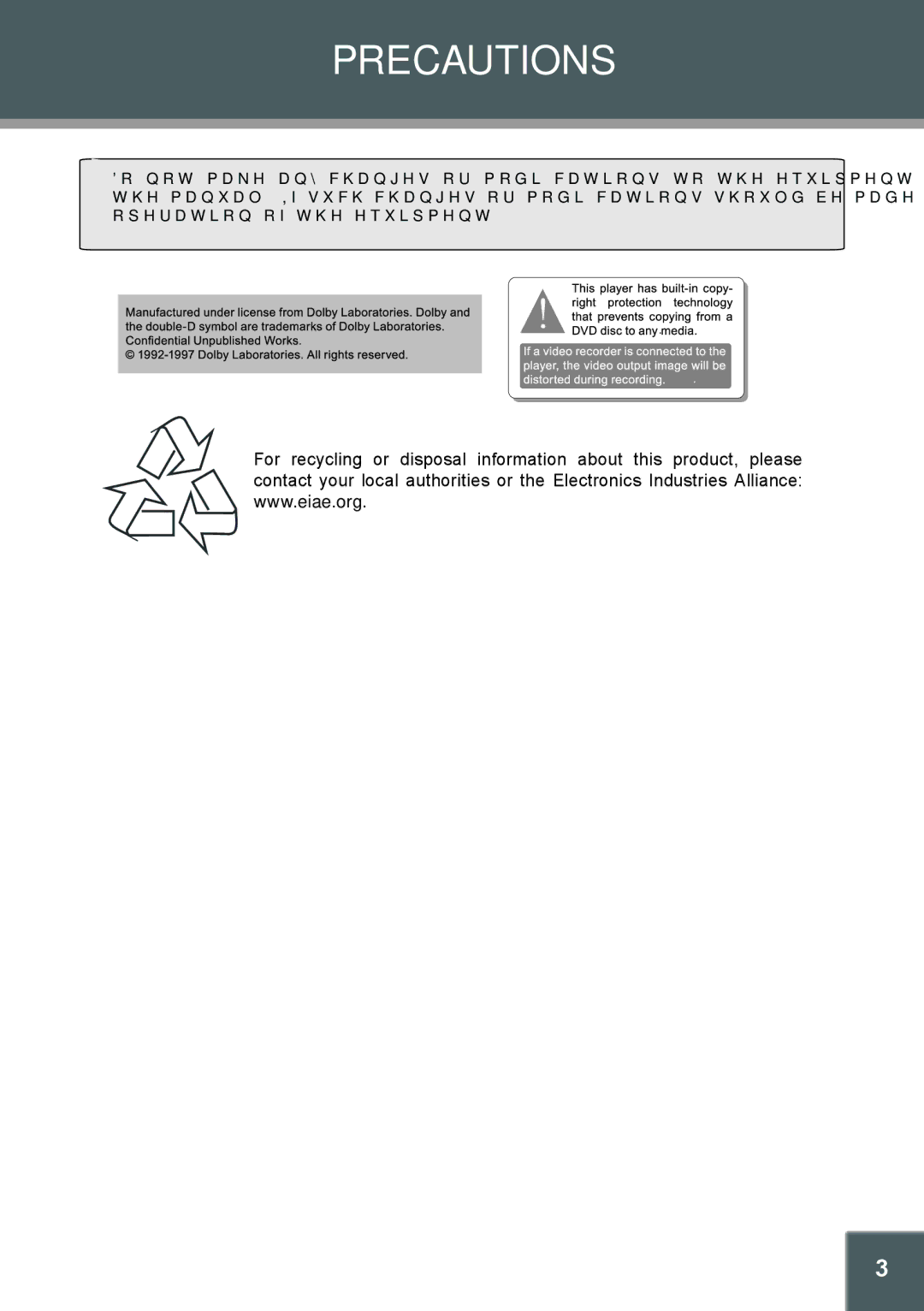 COBY electronic 907-FD10-29S1-00R, TFDVD1029 instruction manual Precautions 