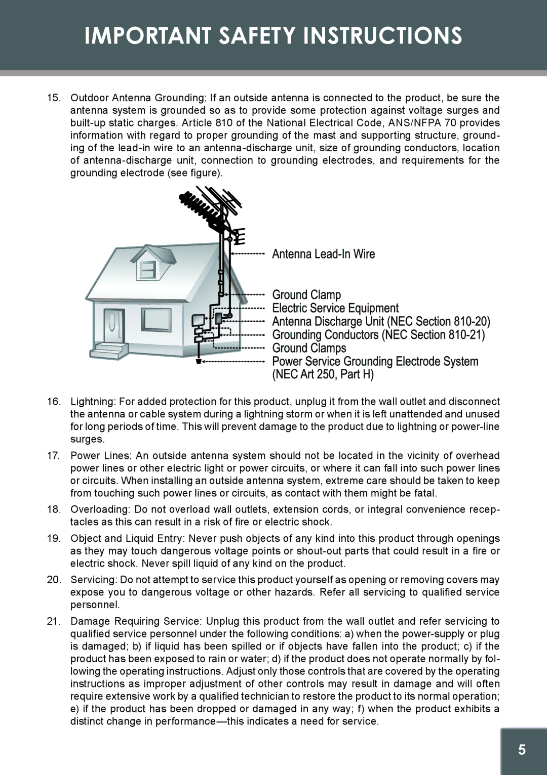 COBY electronic 907-FD10-29S1-00R, TFDVD1029 instruction manual Important Safety Instructions 