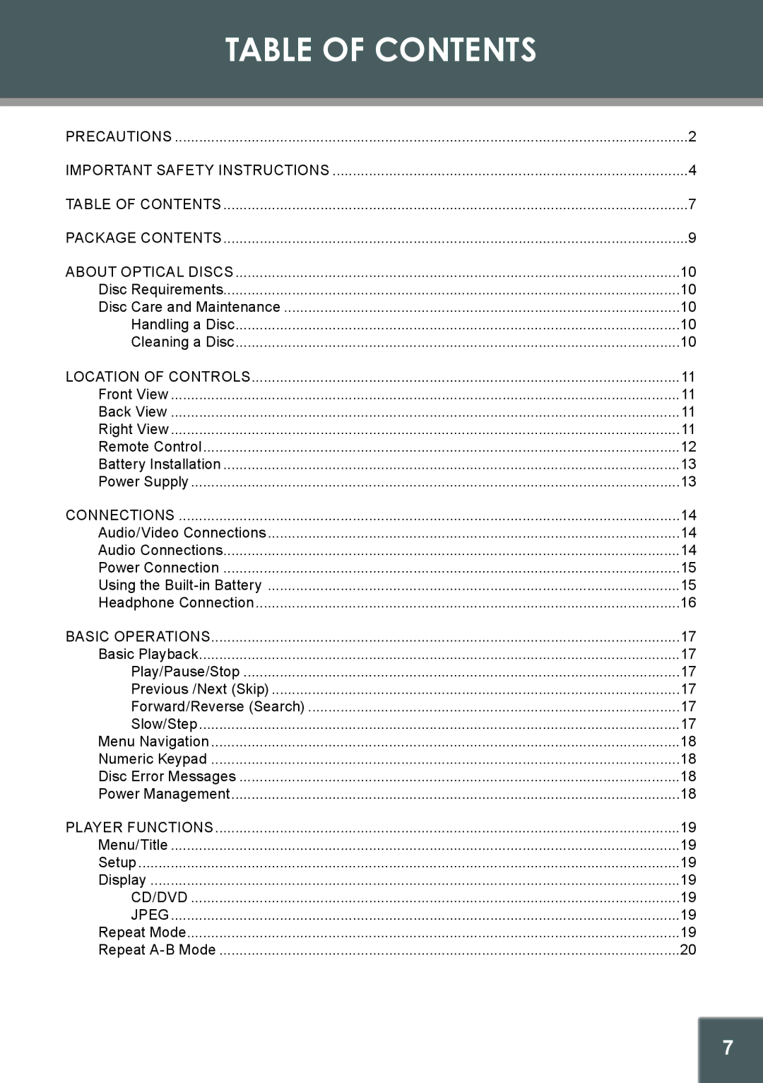 COBY electronic 907-FD10-29S1-00R, TFDVD1029 instruction manual Table of Contents 