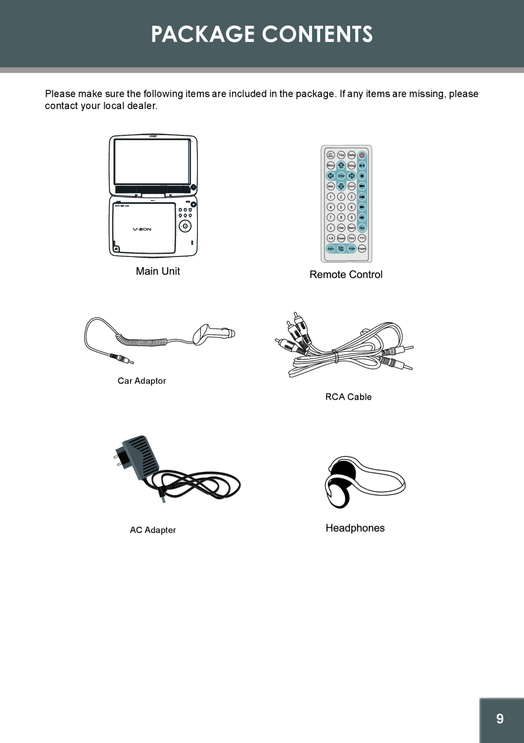 COBY electronic 907-FD10-29S1-00R, TFDVD1029 instruction manual Package Contents 