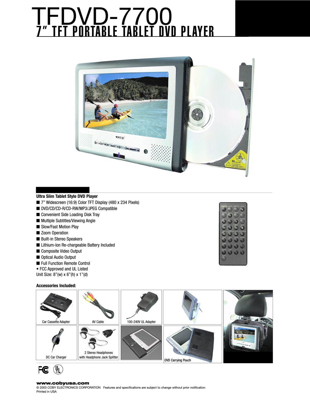 COBY electronic TFDVD7700 manual 