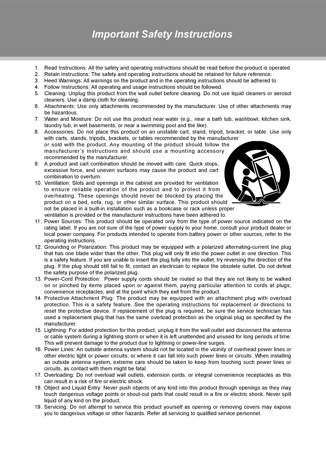 COBY electronic TFTV1923, TFTV2224, TFTV1524 instruction manual Important Safety Instructions 