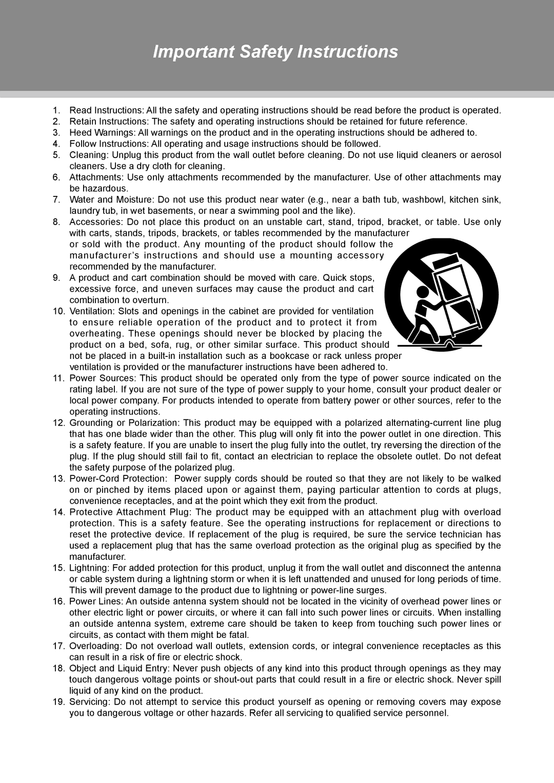 COBY electronic TFTV2225, TFTV1925 instruction manual Important Safety Instructions 