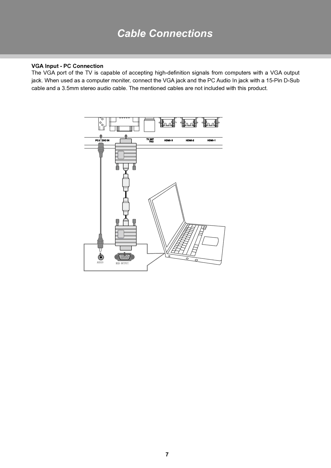 COBY electronic TFTV3229 manual VGA Input PC Connection 