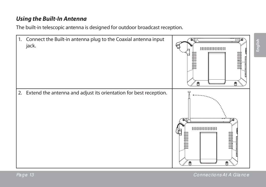 COBY electronic TFTV791 instruction manual Using the Built-In Antenna 