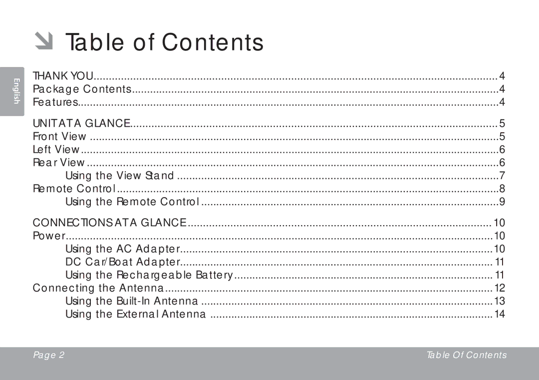 COBY electronic TFTV791 instruction manual ÂÂTable of Contents 