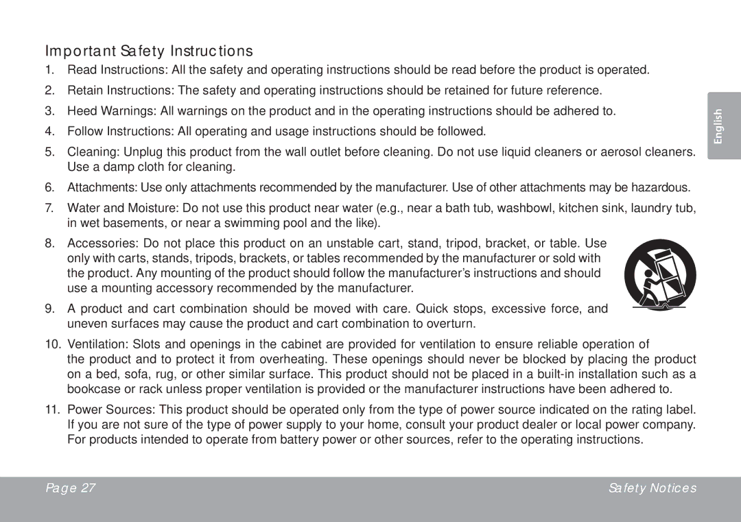 COBY electronic TFTV791 instruction manual Important Safety Instructions 