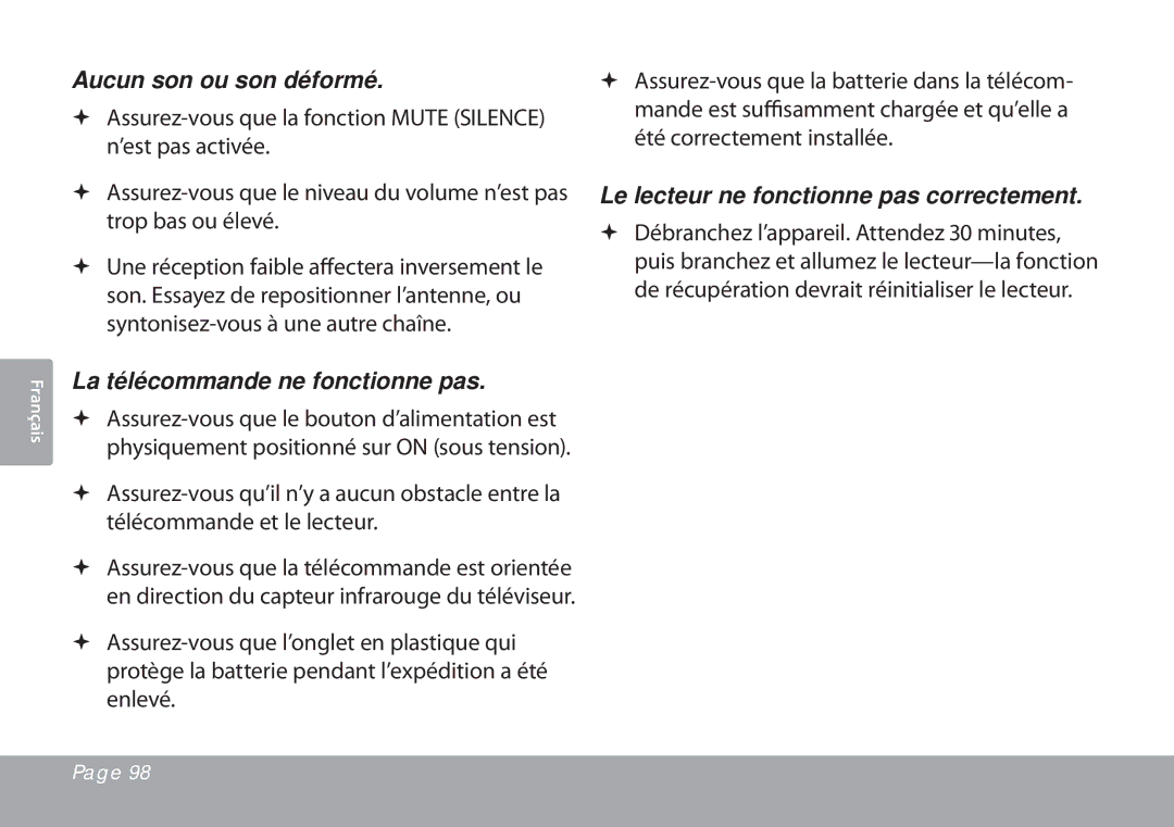 COBY electronic TFTV791 instruction manual Aucun son ou son déformé, La télécommande ne fonctionne pas 