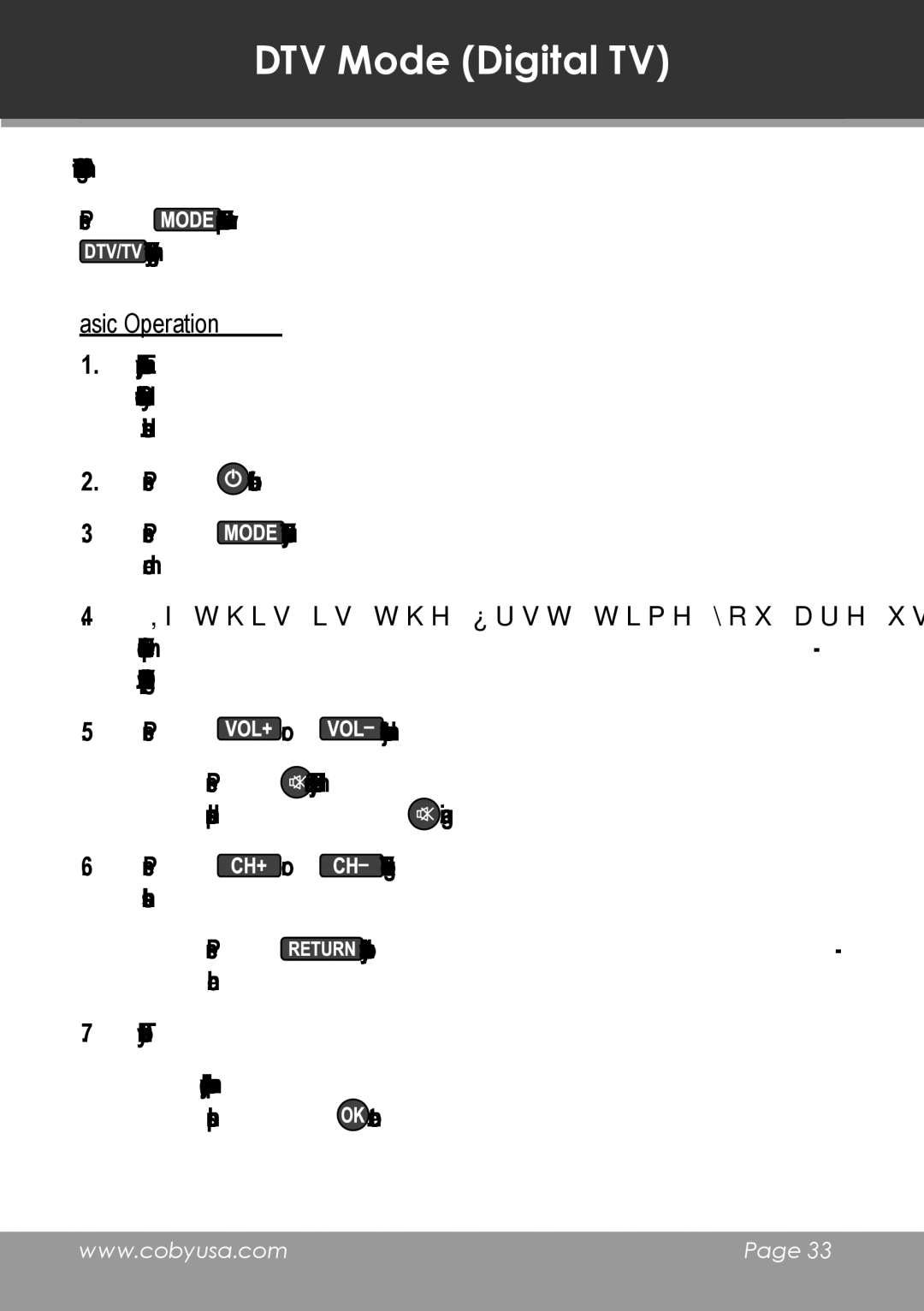 COBY electronic TV-DVD1390, TV-DVD2090 instruction manual DTV Mode Digital TV, Basic Operation 