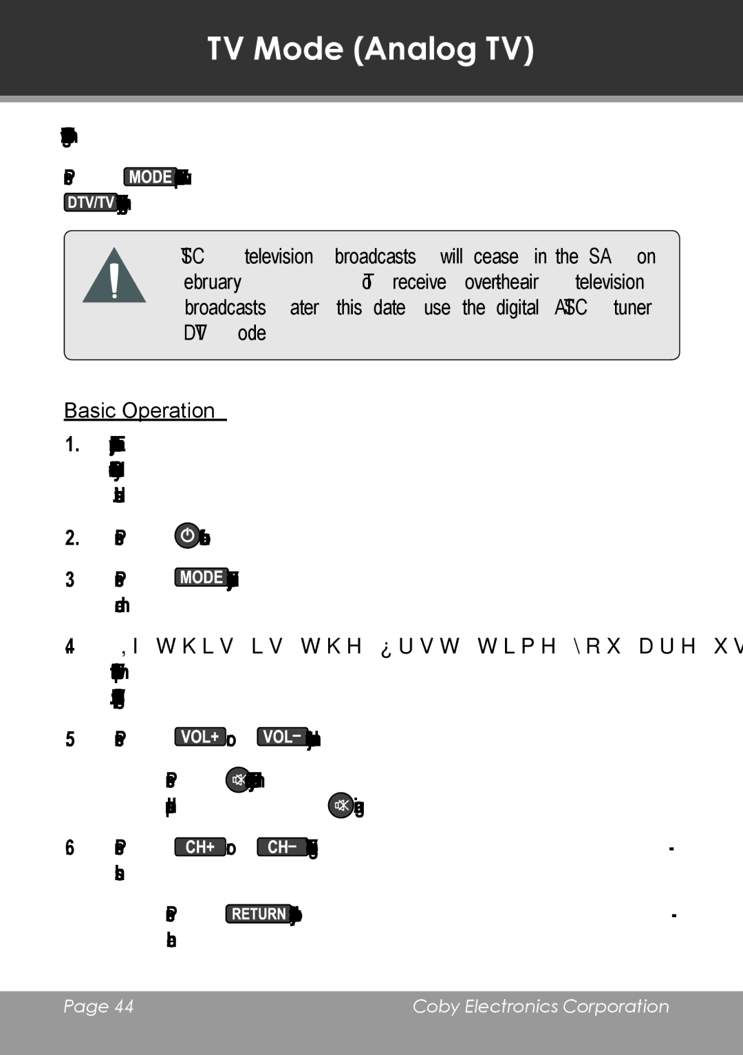 COBY electronic TV-DVD2090, TV-DVD1390 instruction manual TV Mode Analog TV, Basic Operation 
